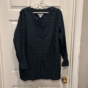 CJ Banks Womens Top Plus Size 2X‎ Green Plaid Textured Long Sleeve Button Front